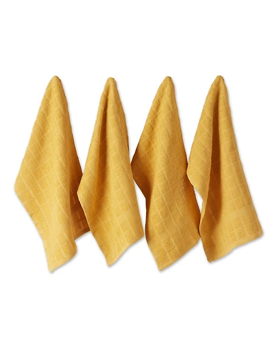 Design Imports Basic Terry Collection Windowpane Dishtowel Set, 16x26", Honey Gold Solid, 4 Piece
