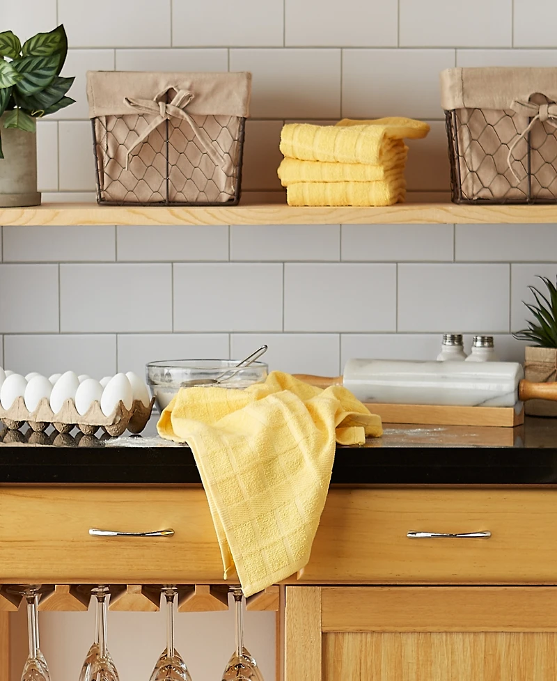 Design Imports Basic Terry Collection Windowpane Dishtowel Set, 16x26", Yellow Solid, 4 Piece