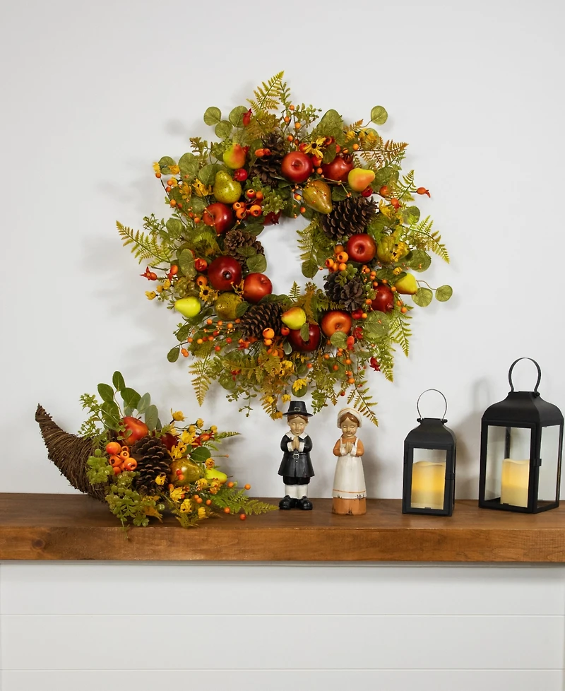 Northlight Apples and Pears Artificial Fall Harvest Wreath - 26" - Unlit