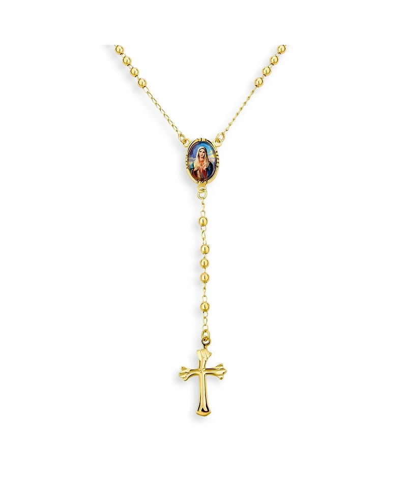 Bling Jewelry Catholic Christian Prayer Rosario Cross Catholic Virgin Mother Mary Rosary Beads Necklace 18K Gold Plated Brass