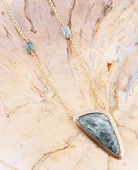 Barse Alpine Genuine Green Seraphinite Abstract Pendant Necklace