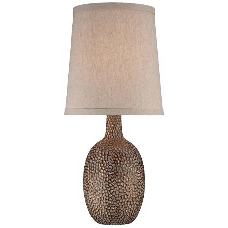 360 Lighting Chalane Rustic Accent Table Lamp 23 1/2" High Antique Bronze Hammered Texture Natural Beige Linen Shade for Bedroom Living Room Beds