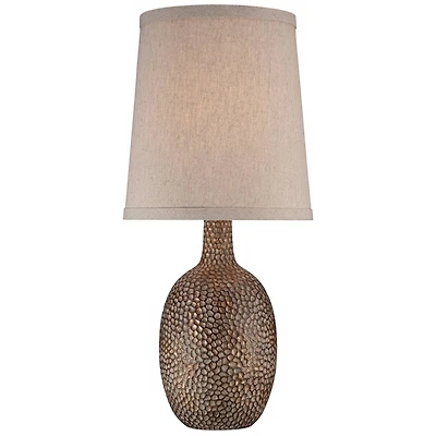 360 Lighting Chalane Rustic Accent Table Lamp 23 1/2" High Antique Bronze Hammered Texture Natural Beige Linen Shade for Bedroom Living Room Beds