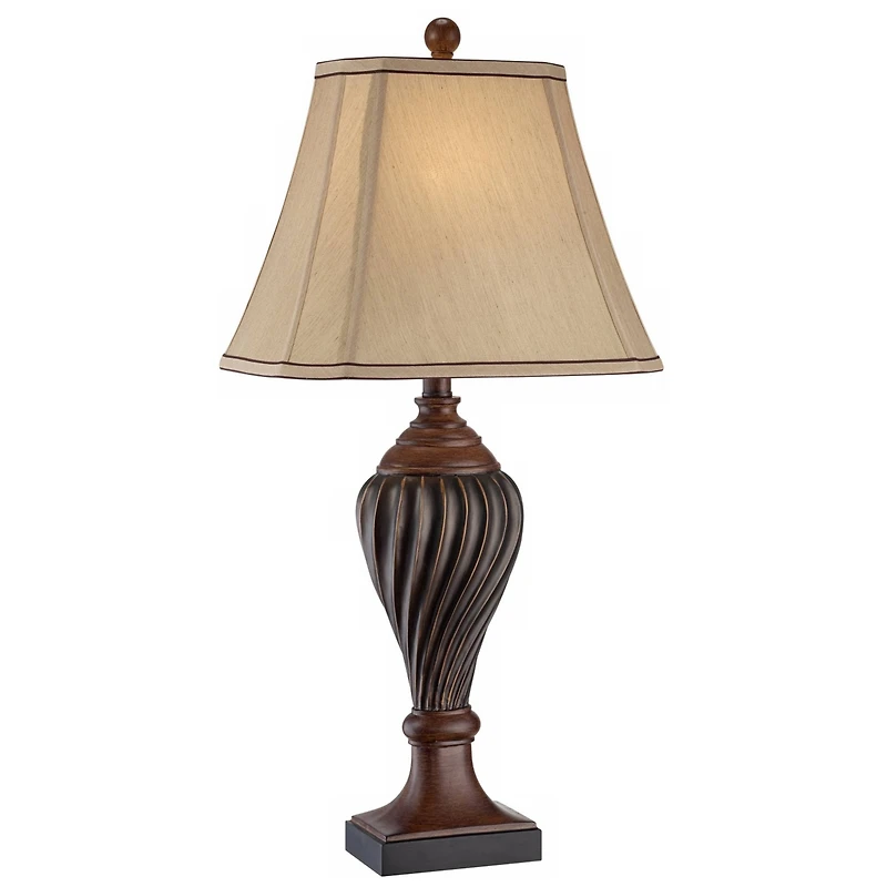 Regency Hill Traditional Table Lamp 28.5" Tall Carved Two Tone Brown Urn Shaped Beige Fabric Shade for Living Room Family Bedroom Bedside