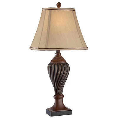 Regency Hill Traditional Table Lamp 28.5" Tall Carved Two Tone Brown Urn Shaped Beige Fabric Shade for Living Room Family Bedroom Bedside