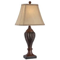 Regency Hill Traditional Table Lamp 28.5" Tall Carved Two Tone Brown Urn Shaped Beige Fabric Shade for Living Room Family Bedroom Bedside