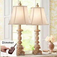 Regency Hill Elize Traditional Table Lamps 26 1/2" High Set of 2 Whitewashed Candlestick with Table Top Dimmers Beige Shade for Bedroom Living Ro