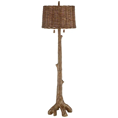 Barnes and Ivy Forrest Sequoia Tree Rustic Country Cottage Floor Lamp 61" Tall Faux Wood Brown Wicker Drum Shade for Living Room Bedroom Office H