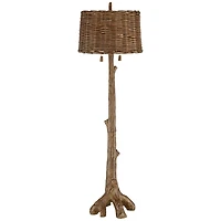 Barnes and Ivy Forrest Sequoia Tree Rustic Country Cottage Floor Lamp 61" Tall Faux Wood Brown Wicker Drum Shade for Living Room Bedroom Office H