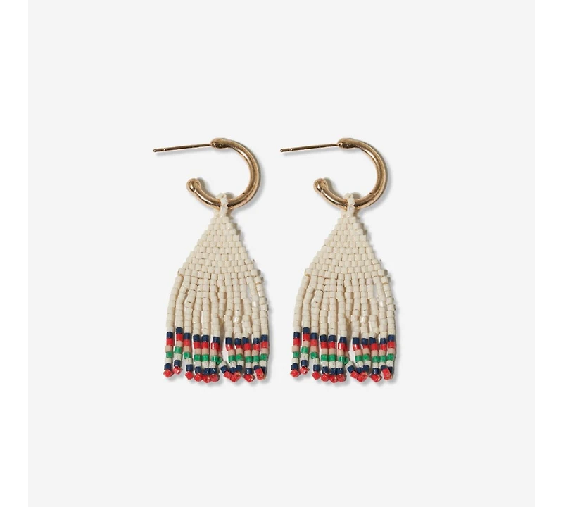 Leta Mini Gold Hoop Solid With Multi-Stripe Bottom Beaded Fringe Earrings St. Tropez