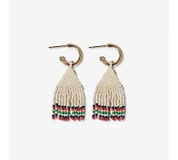 Leta Mini Gold Hoop Solid With Multi-Stripe Bottom Beaded Fringe Earrings St. Tropez