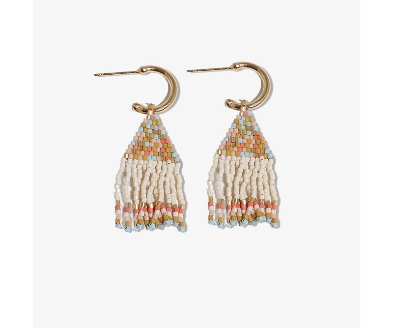 Leta Mini Gold Hoop Solid With Multi-Stripe Bottom Beaded Fringe Earrings St. Tropez