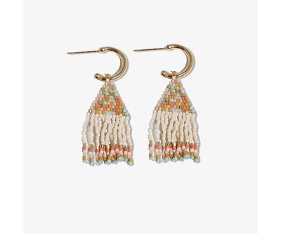 Leta Mini Gold Hoop Solid With Multi-Stripe Bottom Beaded Fringe Earrings St. Tropez