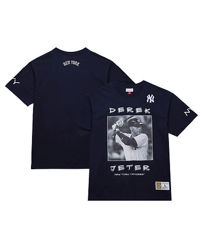 Mitchell & Ness Men's Derek Jeter Navy New York Yankees Cooperstown Collection Heavyweight Premium Player Vintage-like Logo T-Shirt