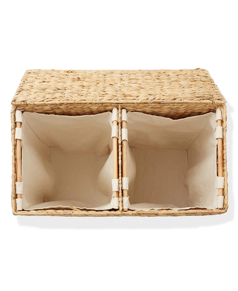 Casafield 2-Section Laundry Hamper with Lid and Removable Liner Bags - Natural, Woven Water Hyacinth Laundry Basket for Clothes