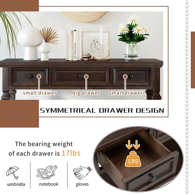 Streamdale Retro Console Table with Drawers and Open Shelf