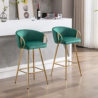 Streamdale Furniture 2 Green Velvet Bar Stools with Chrome and Golden Accents