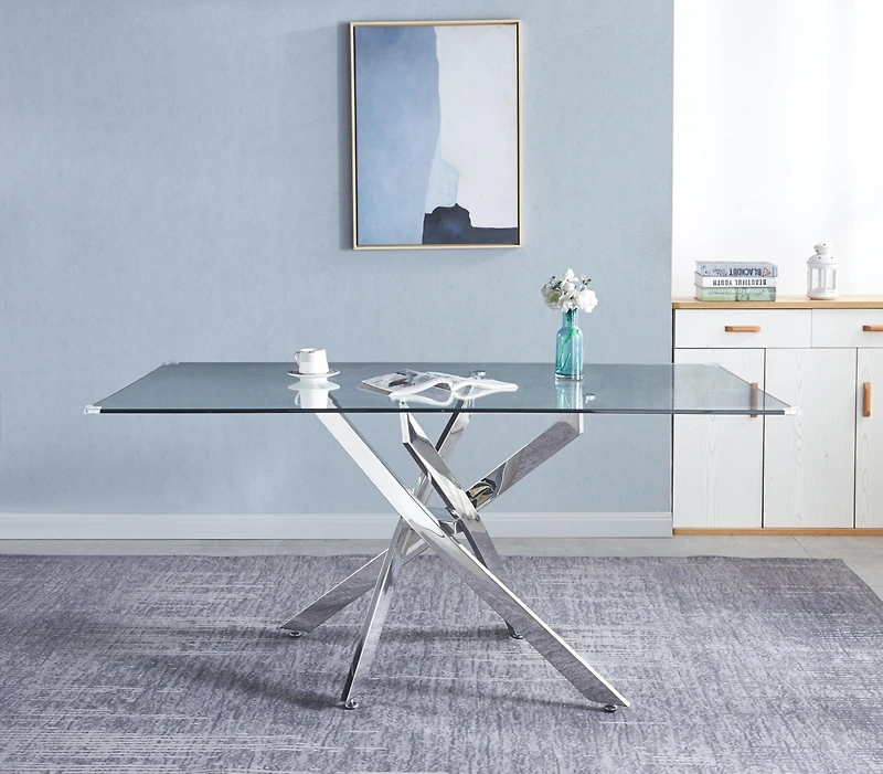 Streamdale Furniture Rectangular Tempered Glass Dining Table, Modern Dining Room Interior Design, For 6 People