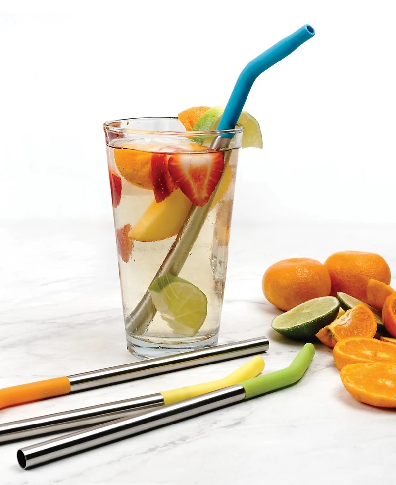 Rsvp International Endurance Stainless Steel 5 Piece 9" Silicone Tip Straw and Brush Set