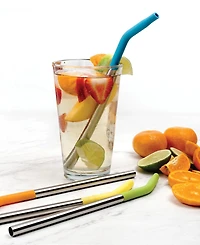 Rsvp International Endurance Stainless Steel 5 Piece 9" Silicone Tip Straw and Brush Set