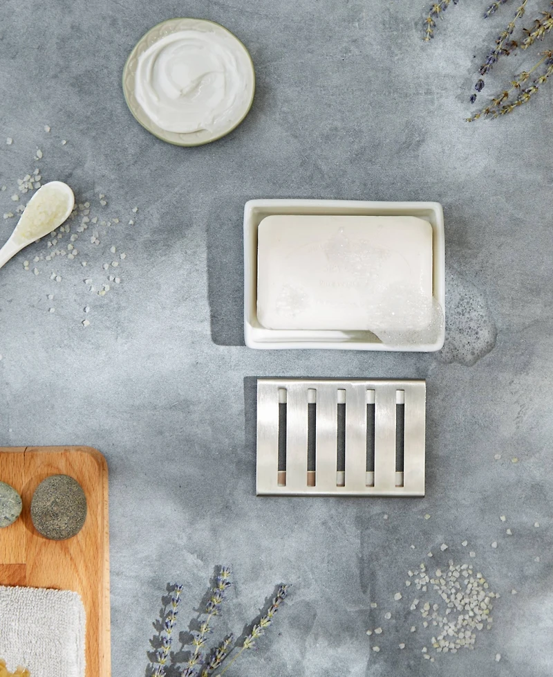 Rsvp International Ceramic Stoneware and Stainless Steel 5x4" Soap Dish