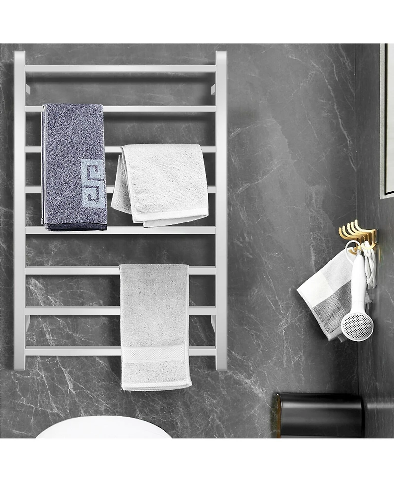 145W Electric Towel Warmer Wall Mounted Heated Drying Rack 8 Square Bars