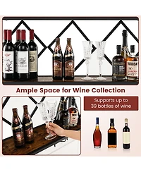 Wall Mounted Wine Rack for 39 Bottles and 12 Glasses