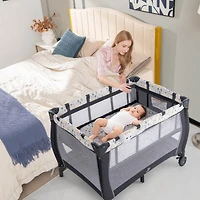 Costway Kids Portable Playard Nursery Center Crib with Hanging Toys & Music Box Unisex 0-3 Years