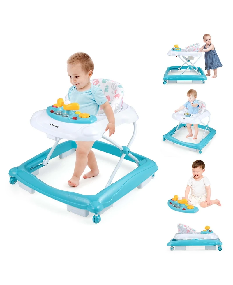 Costway Foldable Baby Walker with 3 Adjustable Heights Comfy Padded Seat Music Tray