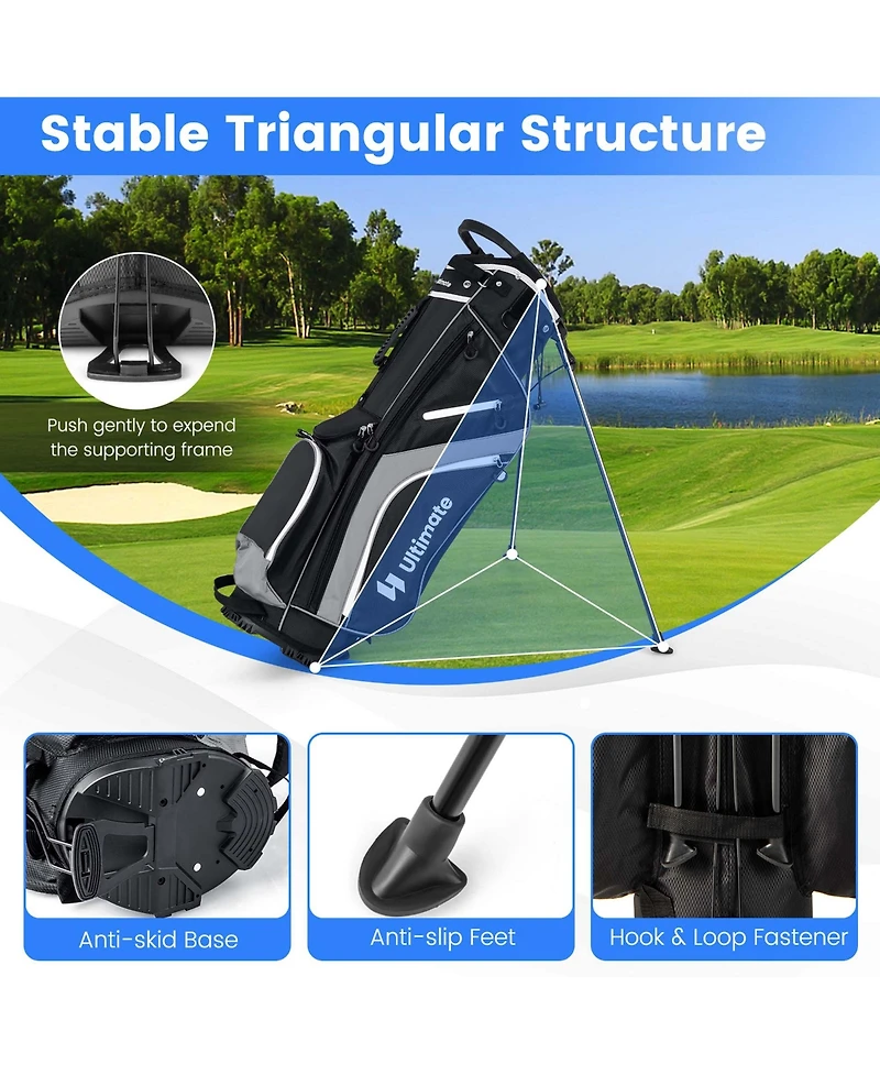 Lightweight Golf Stand Bag with 14 Way Top Dividers 6 Pockets Cooler Rain Hood
