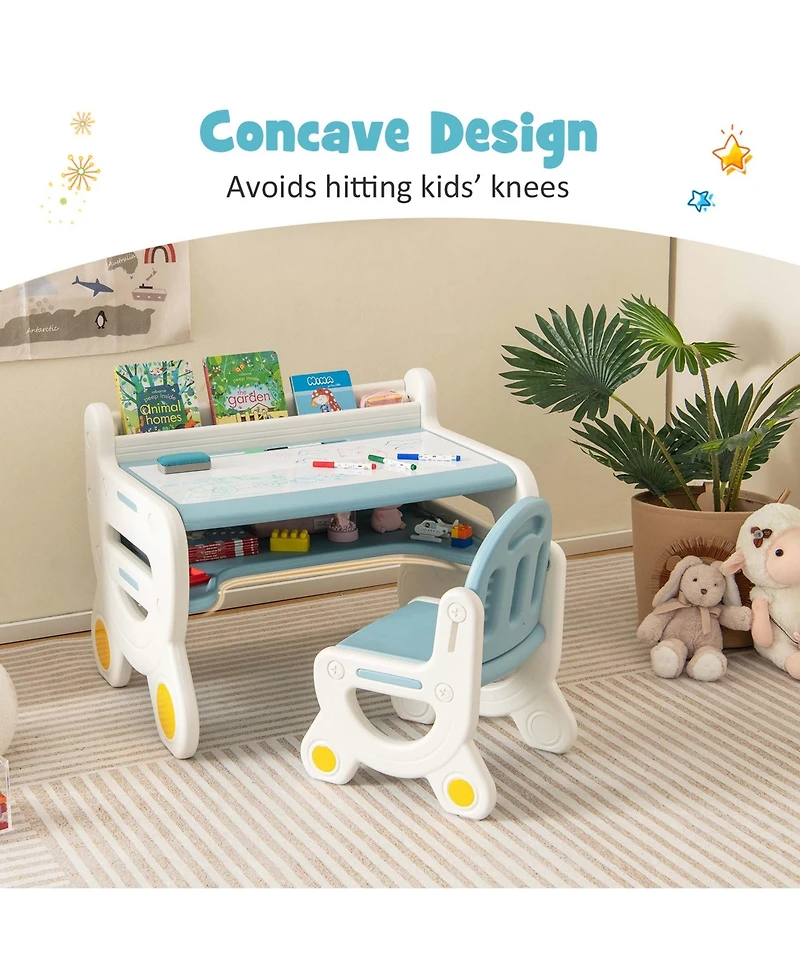 Kids Drawing Table & Chair Set for Reading Playing with Pens & Blackboard Eraser