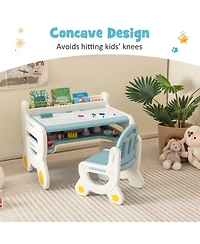 Kids Drawing Table & Chair Set for Reading Playing with Pens & Blackboard Eraser