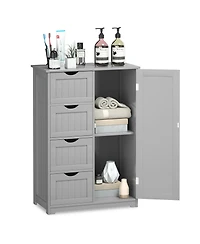 Wooden 4 Drawer Bathroom Cabinet Storage Cupboard 2 Shelves Free Standing