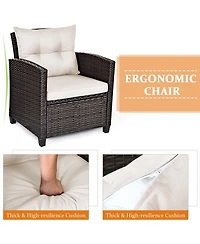 3PCS Patio Rattan Furniture Set Cushioned Sofa Coffee Table Garden