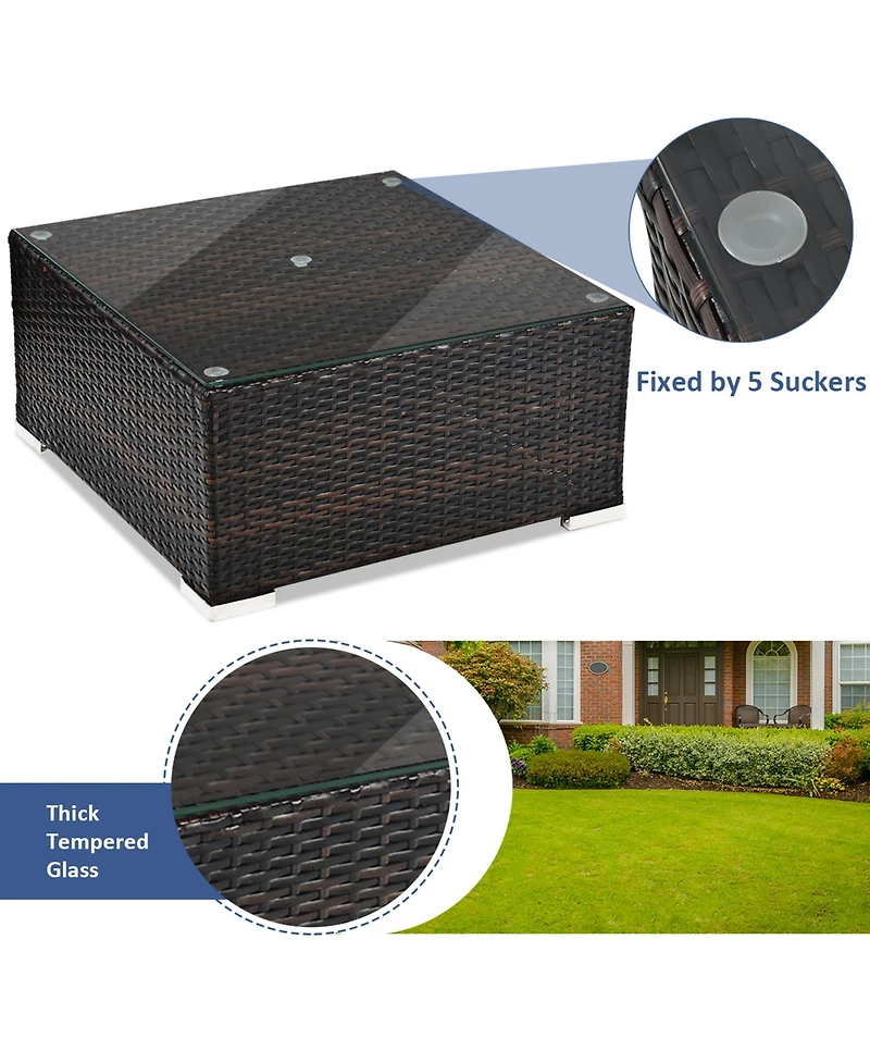 Gymax 5PCS Cushioned Rattan Patio Conversation Set w/ Ottoman Navy Cushion