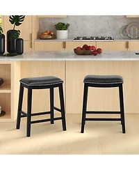 26-Inch Bar Stool Set of 2 Counter Height Saddle Stools with Upholstered Seat