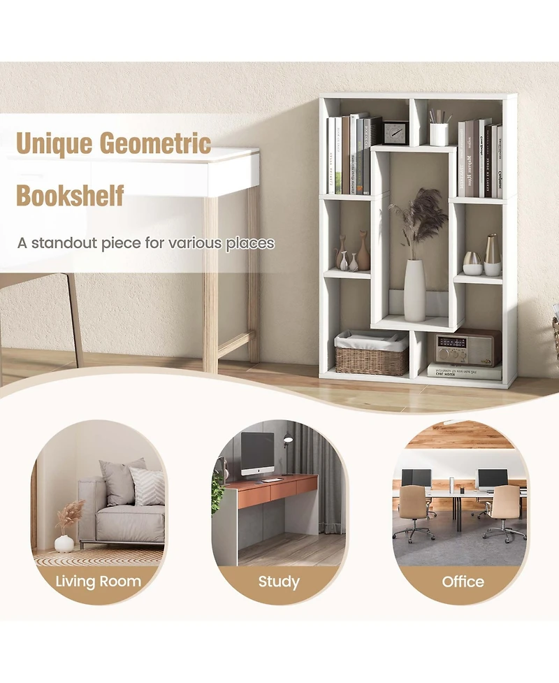 7-Cube Geometric Bookshelf with Anti-Toppling Device Modern Open Bookcase