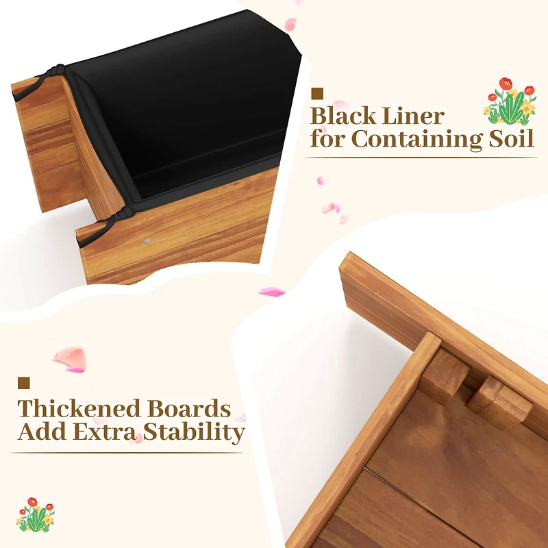 Raised Garden Bed Wood Rectangular Planter Box with 2 Drainage Holes