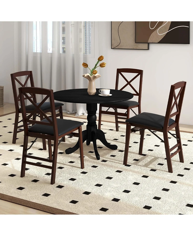4-Person Dining Table Wooden Kitchen with Solid Rubber Wood Frame for