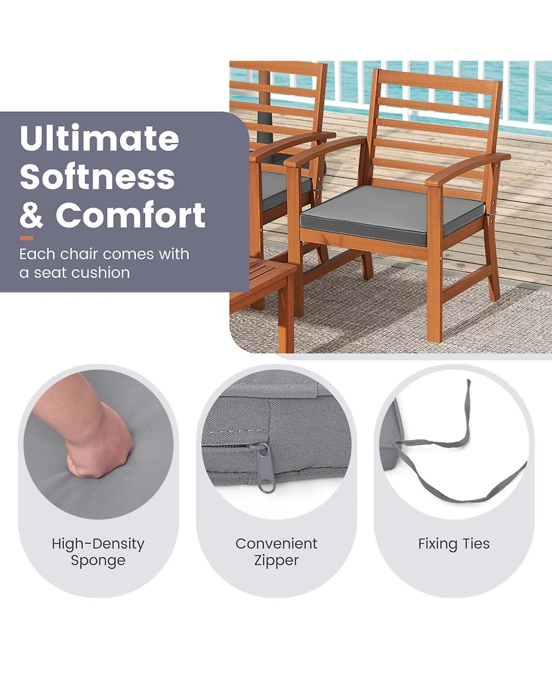 4 Pcs Outdoor Furniture Set with Soft Seat Cushions Stable Acacia Wood Frame