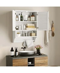 Bathroom Wall Mounted Medicine Cabinet with Louvered Doors & Towel Bar