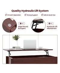Lift Top Coffee Table with Hidden Compartment and Storage Shelves