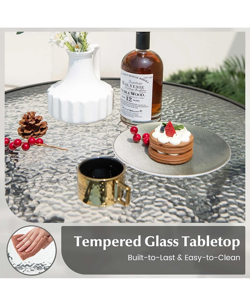 38'' Patio Round Counter Height Bar Table withTempered Glass Tabletop Poolside
