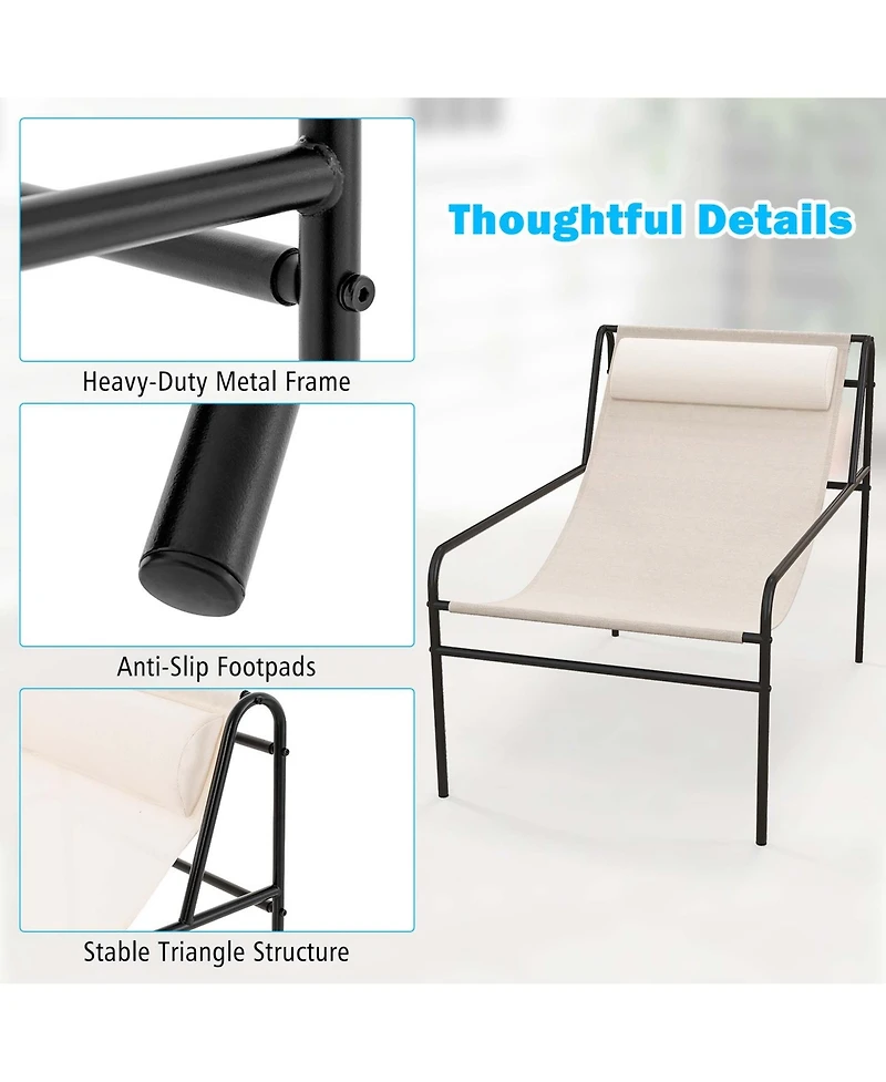 1PC Patio Sling Lounge Chair with Removable Headrest Pillow Breathable Seat