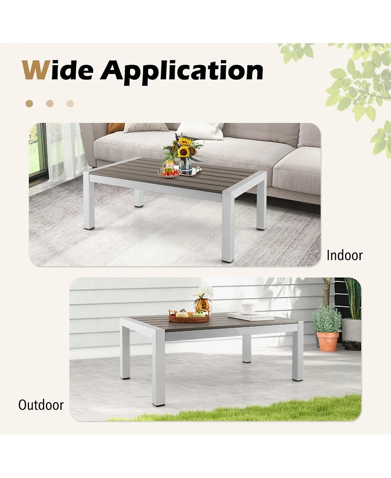 Patio Aluminum Coffee Table Outdoor Rectangular Cocktail Accent Table Garden