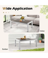 Patio Aluminum Coffee Table Outdoor Rectangular Cocktail Accent Table Garden