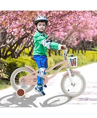 Gymax 14'' Kids Bicycle Children's Training w/ Removable Wheels & Basket Purple