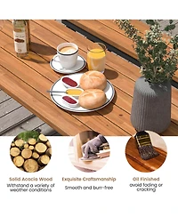 Gymax Patio Folding Picnic Table Acacia Wood Dining Table w/ Metal Frame