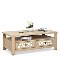Costway Coffee Table with2 Drawers & Open Shelf Modern Rectangular Wood