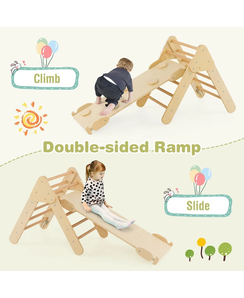 Costway 3-in-1 Kids Climber Set Toddler Wooden Play Arch with Sliding and Climbing Ramp